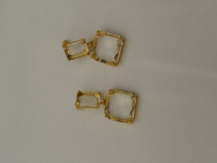 Gold Clear Square Cubic Zirconia Dangle Earrings (PTE023CG)