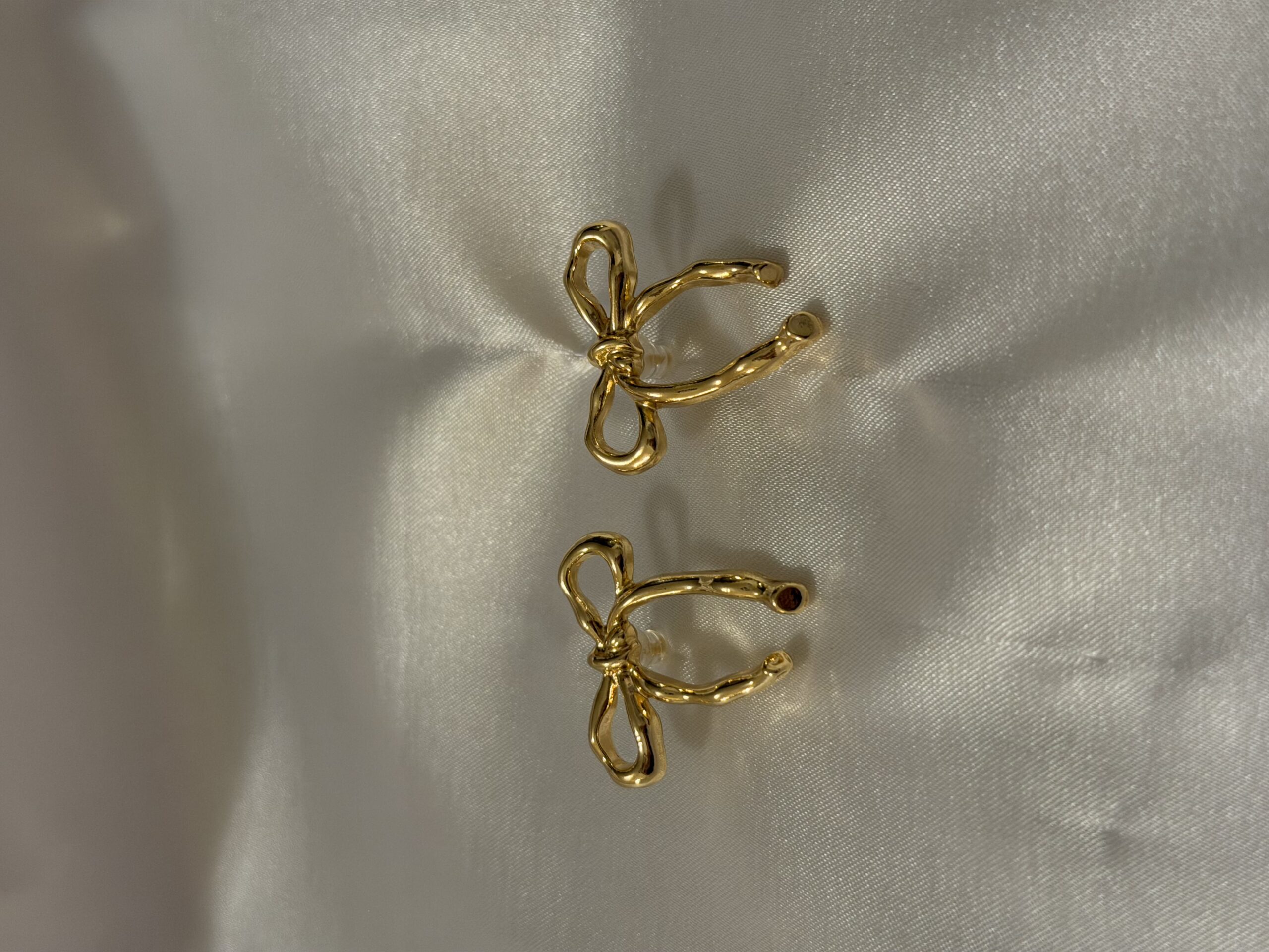 IMG_1905 Gold Bow Ribbon Stud Earrings (PTE004G) - Image 1