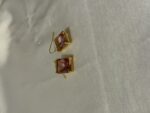 Gold Pink Rectangle Cubic Zirconia Dangle Earrings (PTE030PG) - Image 3
