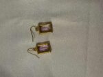 Gold Pink Rectangle Cubic Zirconia Dangle Earrings (PTE030PG)